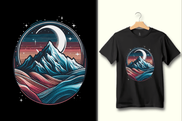 Captivating Night Skies: The Retro Mountain Circle Design